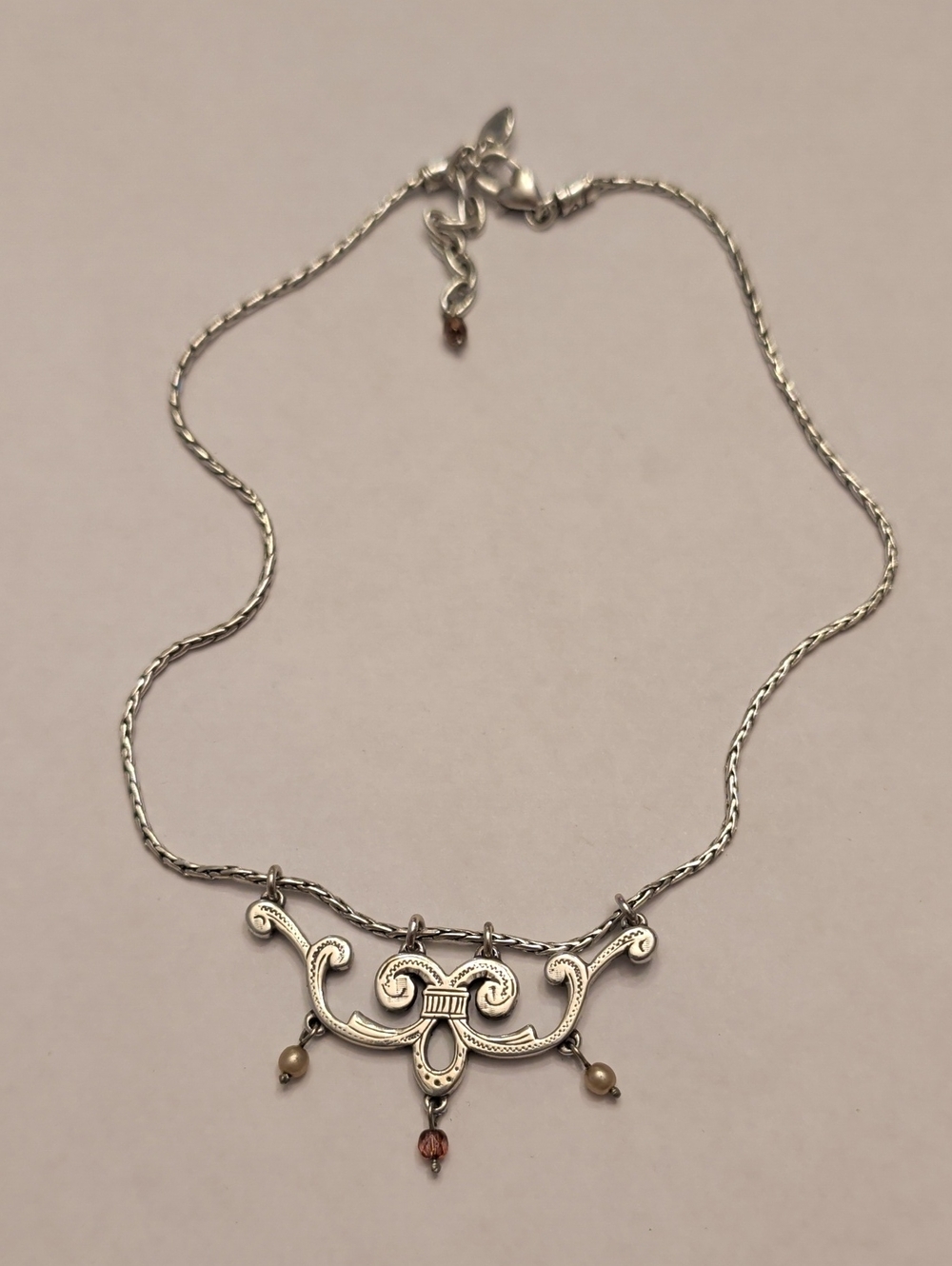 Brighton Silver Scroll Pendant Necklace with Beige and Rose Accents